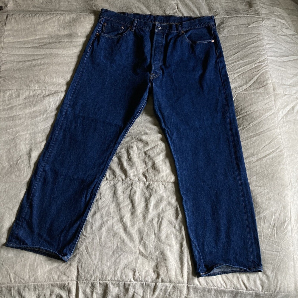 Levis 501 Original Mens Red Tab StraightFit ButtonFly Dark Wash Blue Jean 38x29 - Picture 7 of 16